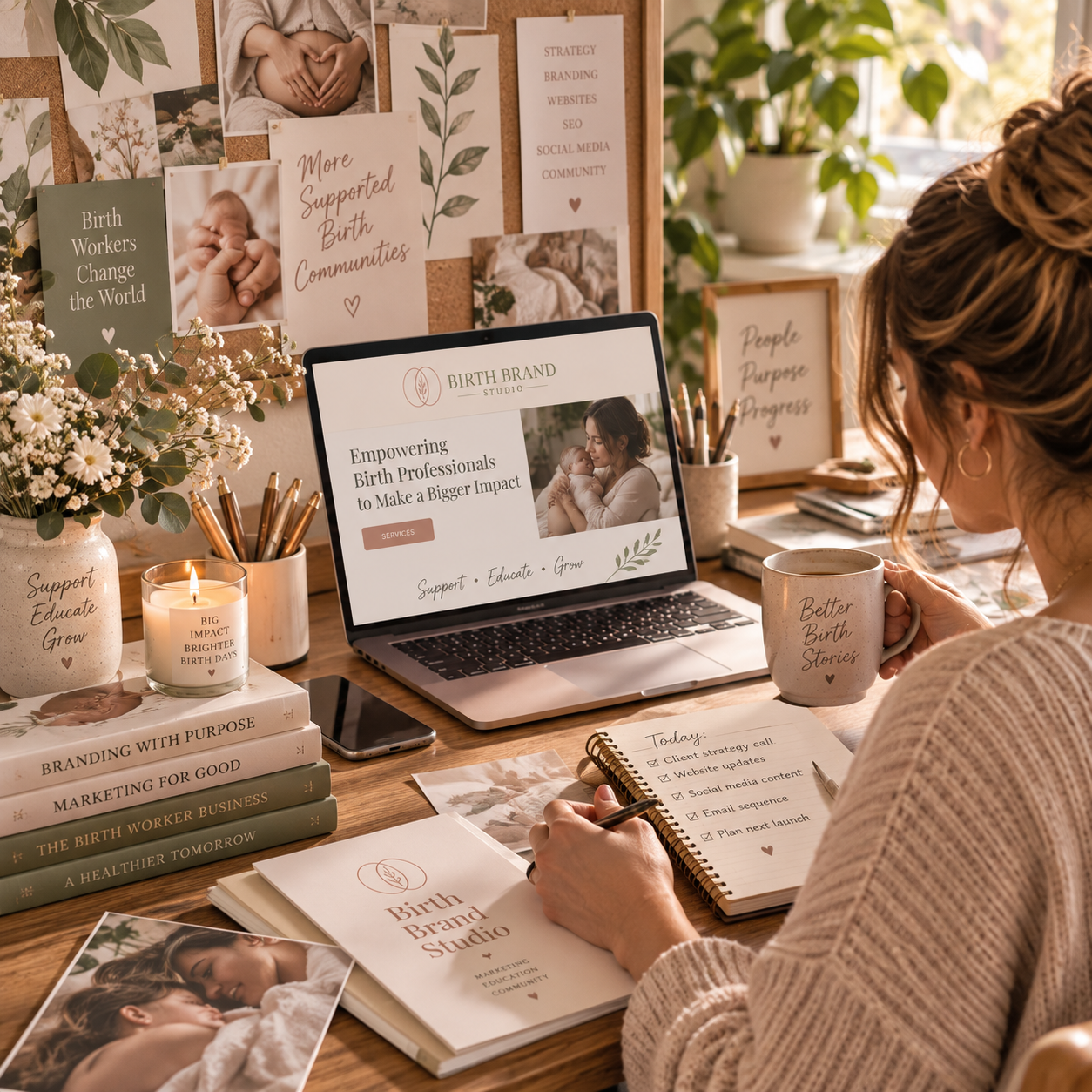 Warm maternal and clinical imagery representation for Birth Brand Studio